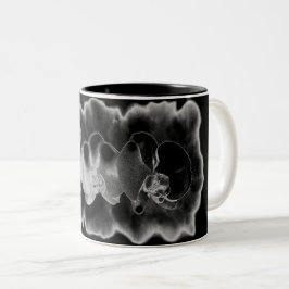 Black White Orchid schilderij trippy floral Tweekleurige Koffiemok