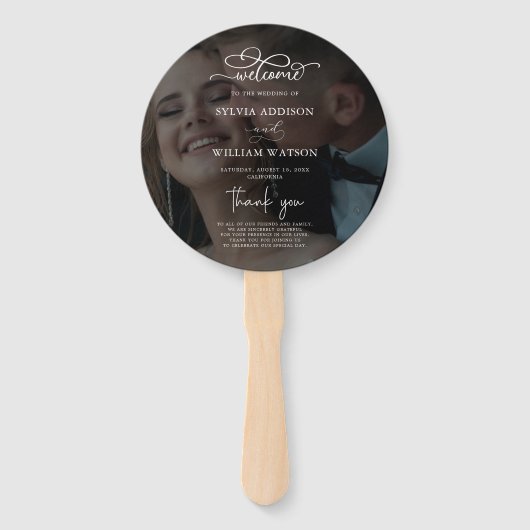 Black & White Overlay Photo Wedding Programs Hand Handwaaier (Voorkant)