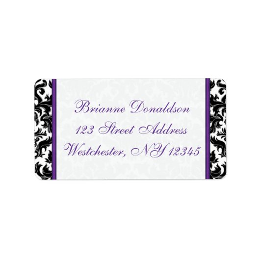 Black White Paars Damask Hearts Address Label 2 (Voorkant)