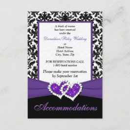 Black White Paars Damask Hearts Enclosure Card Informatiekaartje