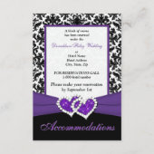 Black White Paars Damask Hearts Enclosure Card Informatiekaartje (Voorkant)