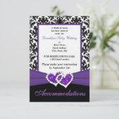Black White Paars Damask Hearts Enclosure Card Informatiekaartje (Staand voorkant)