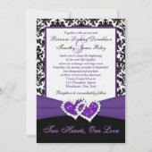 Black White Paars Damask Hearts Wedding Invite Kaart (Voorkant)