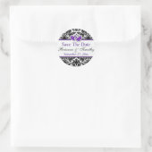 Black White Paars Damask slaat de Date Sticker op (Tas)