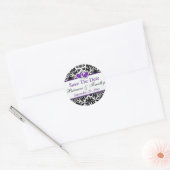 Black White Paars Damask slaat de Date Sticker op (Envelop)