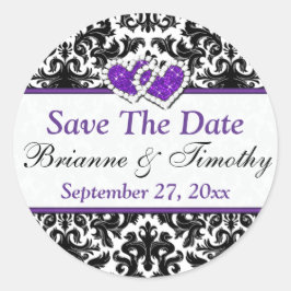 Black White Paars Damask slaat de Date Sticker op