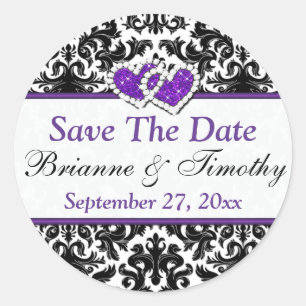 Black White Paars Damask slaat de Date Sticker op