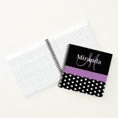 Black White Paars Monogram Script Polka Dots Notitieboek (Binnen)