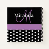 Black White Paars Monogram Script Polka Dots Notitieboek (Achterkant)