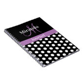 Black White Paars Monogram Script Polka Dots Notitieboek (Rechterzijde)