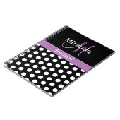 Black White Paars Monogram Script Polka Dots Notitieboek (Linkerzijde)
