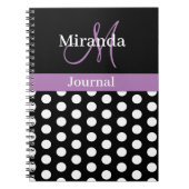 Black White Paars Monogram Script Polka Dots Notitieboek (Voorkant)
