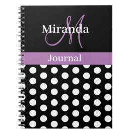 Black White Paars Monogram Script Polka Dots Notitieboek
