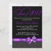 Black White Paars Polka Dot Afstuderen Invitation Kaart (Voorkant)
