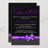 Black White Paars Polka Dot Afstuderen Invitation Kaart (Voorkant / Achterkant)
