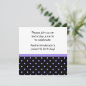 Black White Paars Polka Dots Photo Party Invite Kaart (Staand voorkant)