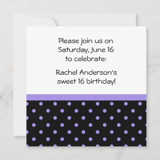 Black White Paars Polka Dots Photo Party Invite Kaart (Voorkant)