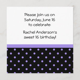 Black White Paars Polka Dots Photo Party Invite Kaart