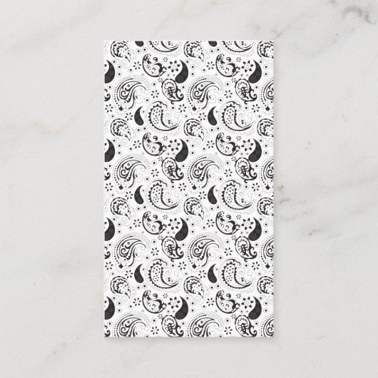 Black & White Paisley Pattern –Elegant Textile Art Afsprakenkaartje (Achterkant)