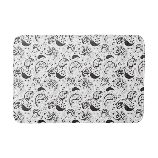 Black & White Paisley Pattern –Elegant Textile Art Badmat (Voorkant)