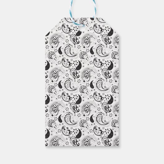 Black & White Paisley Pattern –Elegant Textile Art Cadeaulabel (Achterkant)