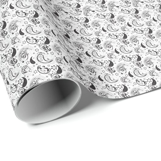 Black & White Paisley Pattern –Elegant Textile Art Cadeaupapier (Rol Hoek)