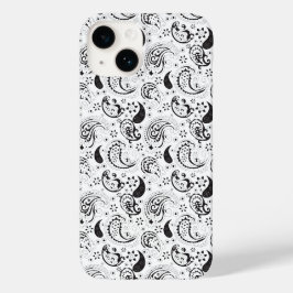 Black & White Paisley Pattern –Elegant Textile Art Case-Mate iPhone 14 Hoesje