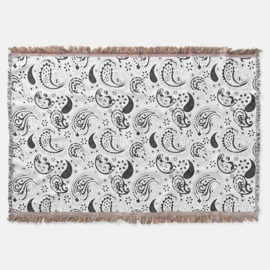 Black & White Paisley Pattern –Elegant Textile Art Deken (Voorkant)