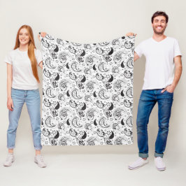 Black & White Paisley Pattern –Elegant Textile Art Fleece Deken