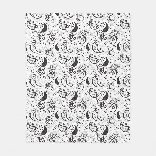 Black & White Paisley Pattern –Elegant Textile Art Fleece Deken (Voorkant)