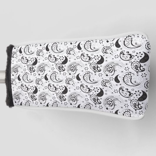 Black & White Paisley Pattern –Elegant Textile Art Golfheadcover (Voorkant)