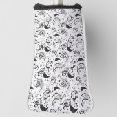 Black & White Paisley Pattern –Elegant Textile Art Golfheadcover (Draai 90)