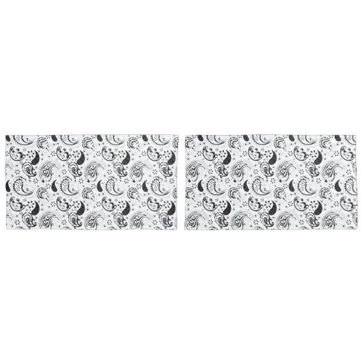 Black & White Paisley Pattern –Elegant Textile Art Kussensloop (Voorkant-Set)