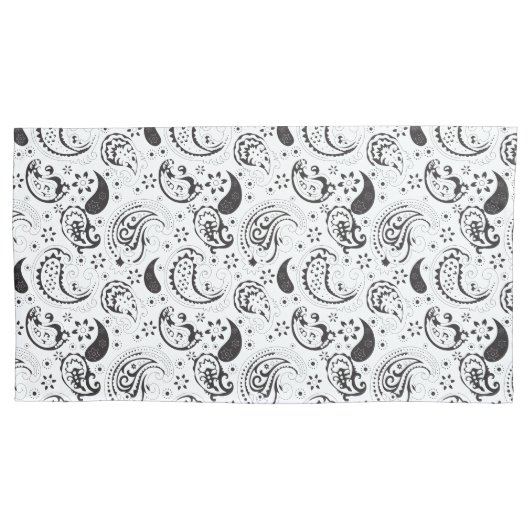 Black & White Paisley Pattern –Elegant Textile Art Kussensloop (Voorkant-Links)
