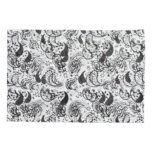 Black & White Paisley Pattern –Elegant Textile Art Kussensloop (Achterkant)