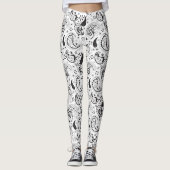 Black & White Paisley Pattern –Elegant Textile Art Leggings (Voorkant)