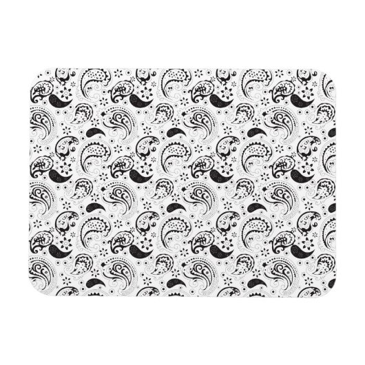 Black & White Paisley Pattern –Elegant Textile Art Magneet (Horizontaal)