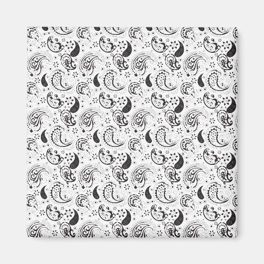 Black & White Paisley Pattern –Elegant Textile Art Magneet (Voorkant)