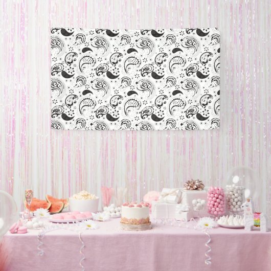 Black & White Paisley Pattern –Elegant Textile Art Spandoek (Feest)