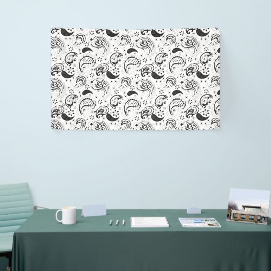 Black & White Paisley Pattern –Elegant Textile Art Spandoek (Beurs)