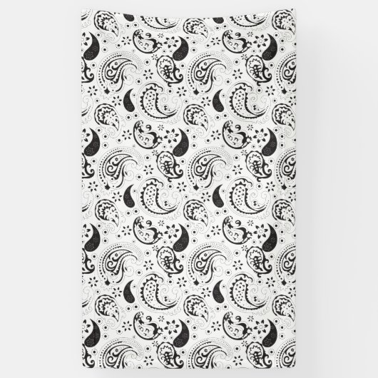 Black & White Paisley Pattern –Elegant Textile Art Spandoek (Verticaal)