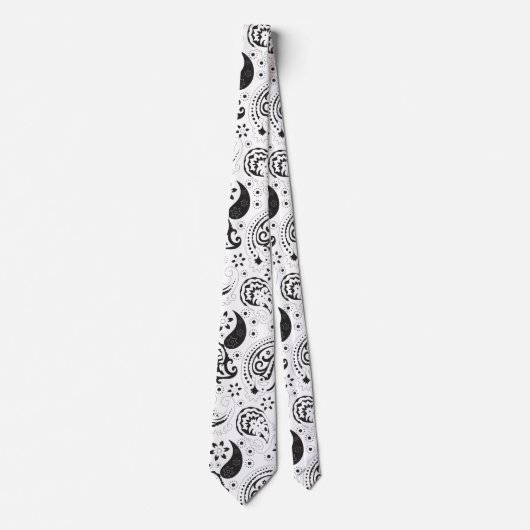 Black & White Paisley Pattern –Elegant Textile Art Stropdas (Voorkant)