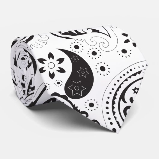 Black & White Paisley Pattern –Elegant Textile Art Stropdas (Opgerold)