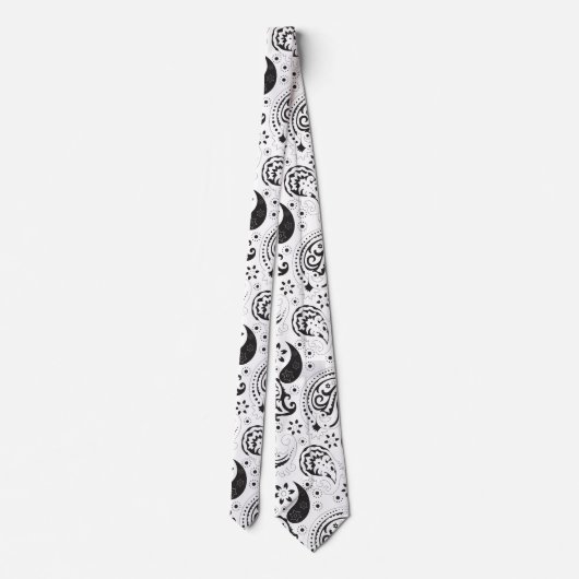 Black & White Paisley Pattern –Elegant Textile Art Stropdas (Achterkant)