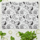Black & White Paisley Pattern –Elegant Textile Art Theedoek (Gevouwen)