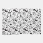 Black & White Paisley Pattern –Elegant Textile Art Theedoek (Horizontaal)
