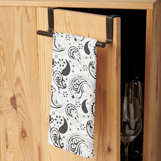 Black & White Paisley Pattern –Elegant Textile Art Theedoek (Derde Gevouwen)