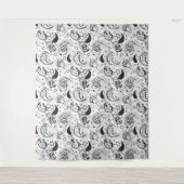 Black & White Paisley Pattern –Elegant Textile Art Wandkleed (Voorkant)