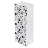 Black & White Paisley Pattern –Elegant Textile Art Wijn Cadeautas (Achterkant Gekanteld)