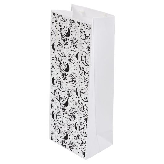 Black & White Paisley Pattern –Elegant Textile Art Wijn Cadeautas (Voorkant Gekanteld)